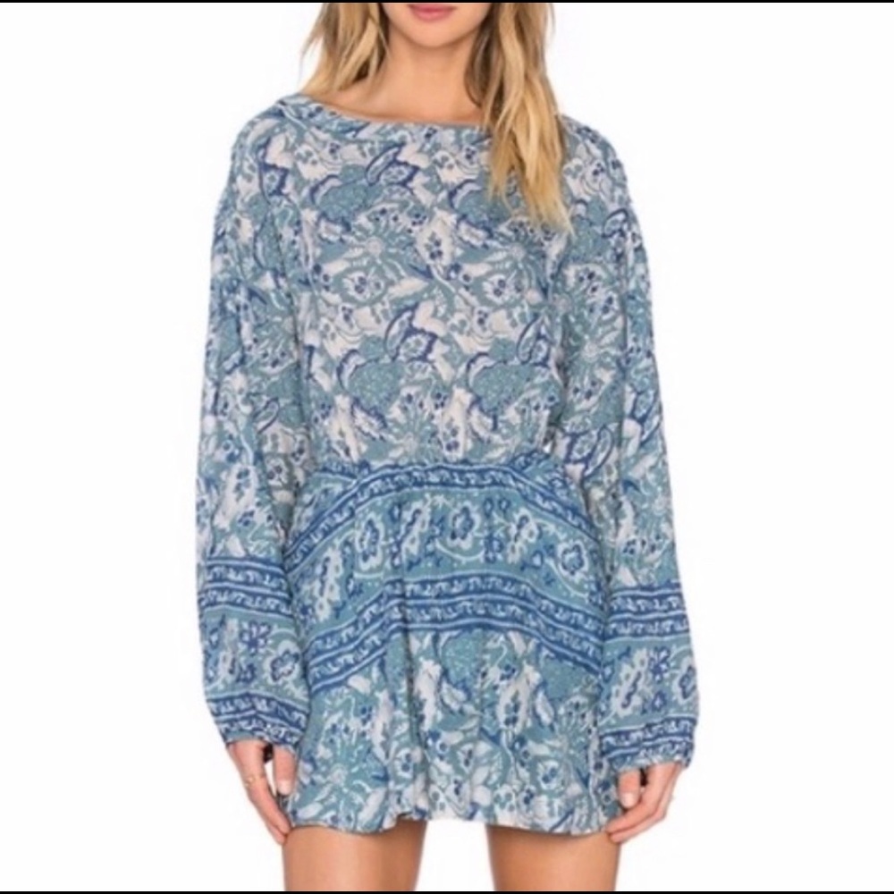 Free People Blue Paisley Dress with Open Back and Pockets